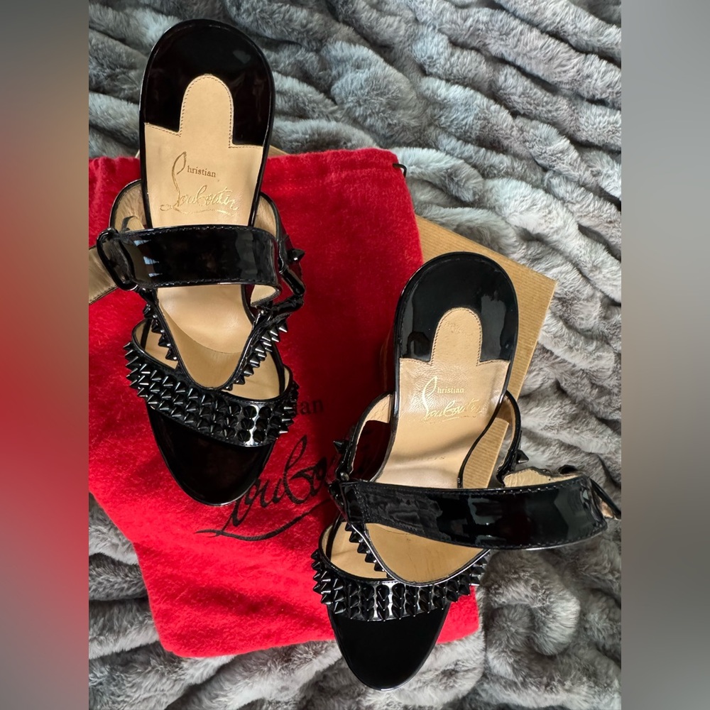 Christian Louboutin Barboullaga Black Wedge Sandals size 38 EU / US 8